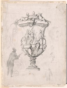 Figurenstudies Rond een Gravure van een Sierlijke Vaas door Paul Cézanne
