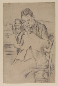 Hortense Fiquet, Madame Cezanne, naait, c.1880 (potlood op papier) door Paul Cézanne