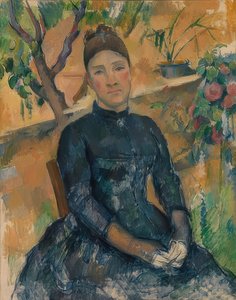 Madame Cézanne (Hortense Fiquet) in de wintertuin door Paul Cézanne