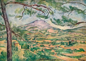 Mont Sainte-Victoire met grote den, ca. 1887 door Paul Cézanne