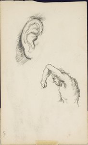 Studies naar Luca Signorelli: een oor en een figuur van een man door Paul Cézanne