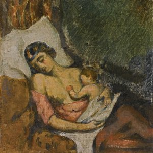 Vrouw die haar kind borstvoeding geeft, ca. 1872 door Paul Cézanne