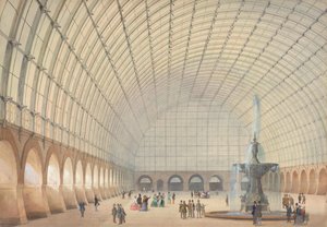 Ontwerp voor een oefen- en industrietentoonstellingshal in Wenen, perspectivisch interieurzicht door Paul Eduard Sprenger