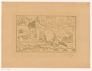 Lezende vrouw liggend op bed door  (signed by artist) Paul Élie Ranson