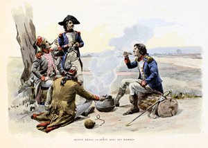Louis Charles Antoine Desaix de Veygoux (1768-1800) eet soep met zijn mannen - Illustratie door Emile Boutigny (1853-1929) In Hoche-Marceau-Desaix door Theodore Cahu (1854-1928) - Privécollectie - Louis Charles Antoine Desaix de Veygoux (1768-1800) eet