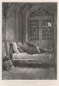 Een erepost bij de wacht van de tsaar, de senior onderofficier van het Preobrajenski-regiment tijdens nachtdienst in het Winterpaleis, Sint-Petersburg door Paul Frenzeny