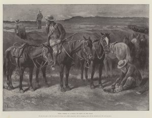 Paarden van de Boeren in een Donga, of Kloof, op de Veldt
