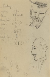 Een Behaarde Man en een Man in Profiel [verso] door Paul Gauguin