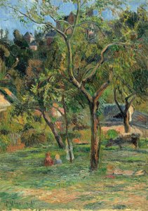 Een boomgaard onder de kerk van Bihorel, 1884 door Paul Gauguin