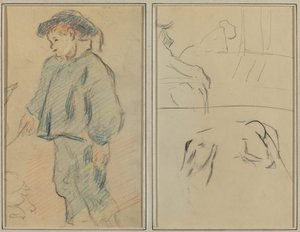 Bretonse Jongen die Ganzen Hoedt; Koeien en een Figuur die op een Ledge Leunt (verso)