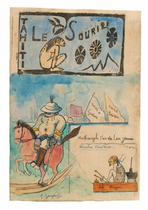 Karikaturen van Gauguin en Gouverneur Gallet, met kopstuk uit Le sourire
