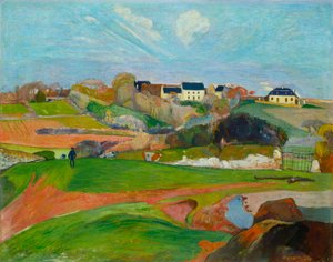 Frans: Champs au Pouldu, ou Paysage au Pouldu Landschap in Le Pouldu door Paul Gauguin