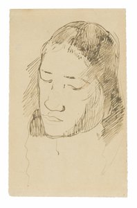 Hoofd van een Tahitiaanse vrouw (recto), schetsen van anatomische details (verso)