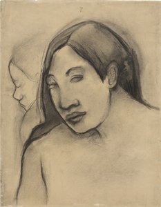 Hoofden van Tahitiaanse vrouwen, vooraanzicht en profiel, 1891-93 door Paul Gauguin