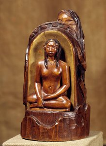Idool met parel. Houten sculptuur, goud en parel door Paul Gauguin door Paul Gauguin
