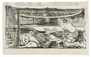 Interieur van een Tahitiaanse hut, uit de Suite van Late Houtsneden door Paul Gauguin