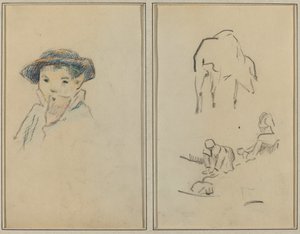 Kleine Bretonse Jongen; Een Varken en een Wasvrouw [recto]