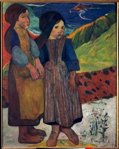 Kleine Bretons voor de zee door Paul Gauguin