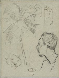 Profiel van Charles Laval met palmboom en andere schetsen door Paul Gauguin