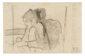 Zittende Tahitiaanse vrouw (recto), schetsen van hanen en kippen (verso) door Paul Gauguin