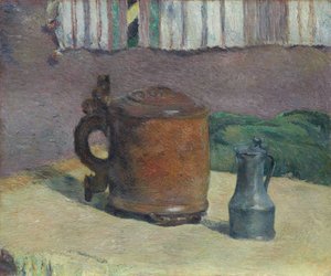 Stilleven: Houten Bierpul en Metalen Kan door Paul Gauguin