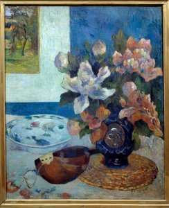 Stilleven met mandoline. Schilderij door Paul Gauguin (1848-1903) 1885