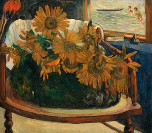 Zonnebloemen op een fauteuil