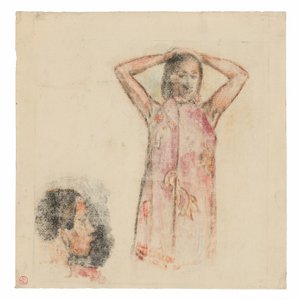 Tahitisch Meisje in Roze Pareu door Paul Gauguin