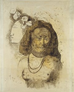 Tahitische vrouw met kwade geest, ca. 1899-1900 door Paul Gauguin