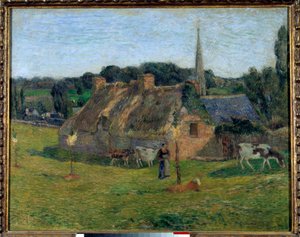 Het Derout Lollichon veld en de kerk van Pont Aven door Paul Gauguin