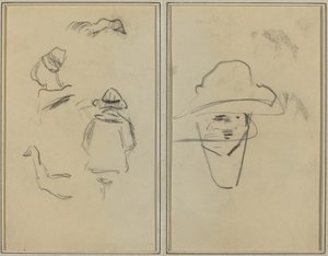 Twee Bretonse Figuren en Studies van Twee Ganzen; Man met Hoed door Paul Gauguin