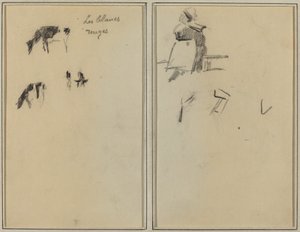 Twee Koeien; Een Zittende Bretonse Vrouw (verso) door Paul Gauguin
