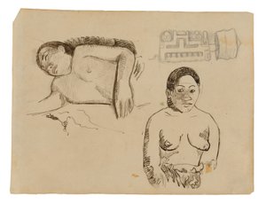 Twee Tahitiaanse Vrouwen en een Marquesaanse Oorplug door Paul Gauguin