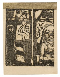 Vrouw die fruit plukt en Oviri door Paul Gauguin