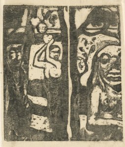 Vrouw die fruit plukt en de wilde Femme cueillant des fruits et oviri, 1894-1895