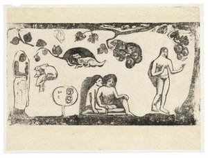 Vrouwen, dieren en gebladerte, uit de Suite van Late Houtsneden door Paul Gauguin