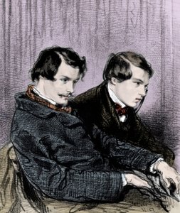 Gebroeders Goncourt - Edmond de Goncourt (1822-1886) en Jules de Goncourt (1830-1870) in een theaterloge door Paul Gavarni