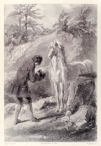 Het paard stopte en staarde naar mij, uit de Franse editie van Gullivers Reizen door Jonathan Swift door Paul Gavarni