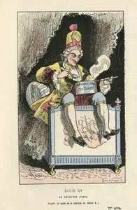 Illustratie van Hadol (1835-1875) in Histoire de France tintamarresque, ca. 1880 - Ancien régime - Du Barry Jeanne, Louis XV door Paul Hadol