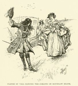 Claude du Vall danst de Coranto op Hounslow Heath (gravure) door Paul Hardy