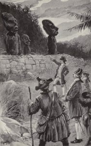 Beelden op Paaseiland onderzoeken (litho)
