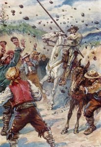 Ze bekogelden Don Quichot met een regen van stenen door Paul Hardy