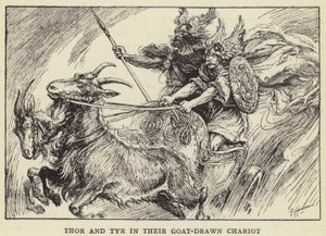 Thor en Tyr in hun Geitgetrokken Wagen