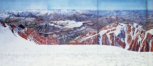 Panoramisch uitzicht op de top van Pelvoux in het Massif des Ecrins, Franse Alpen door Paul Helbronner