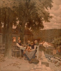 Familie in de tuin