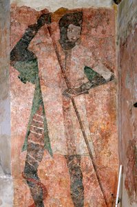 Muurschildering van St. George in de kapel, Farleigh Hungerford Castle, Somerset, ca. 2007 door Paul Highnam