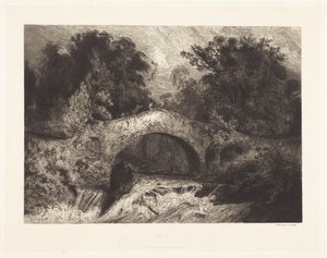 Een brug in de Auvergne door Paul Huet