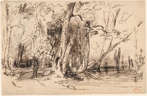 Overstroming in het bos van het Île Séguin door Paul Huet