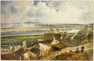 Uitzicht op Avignon (vanuit Villeneuve les Avignon) door Paul Huet