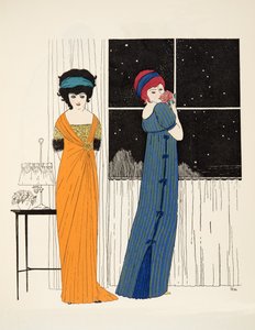 Twee empire lijn jurken uit Les Robes de Paul Poiret gepubliceerd 1908 door Paul Iribe